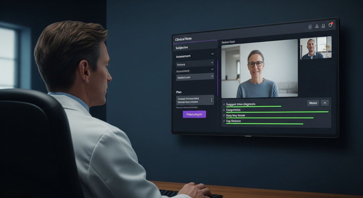 A professional working with an AI assistant on a video call